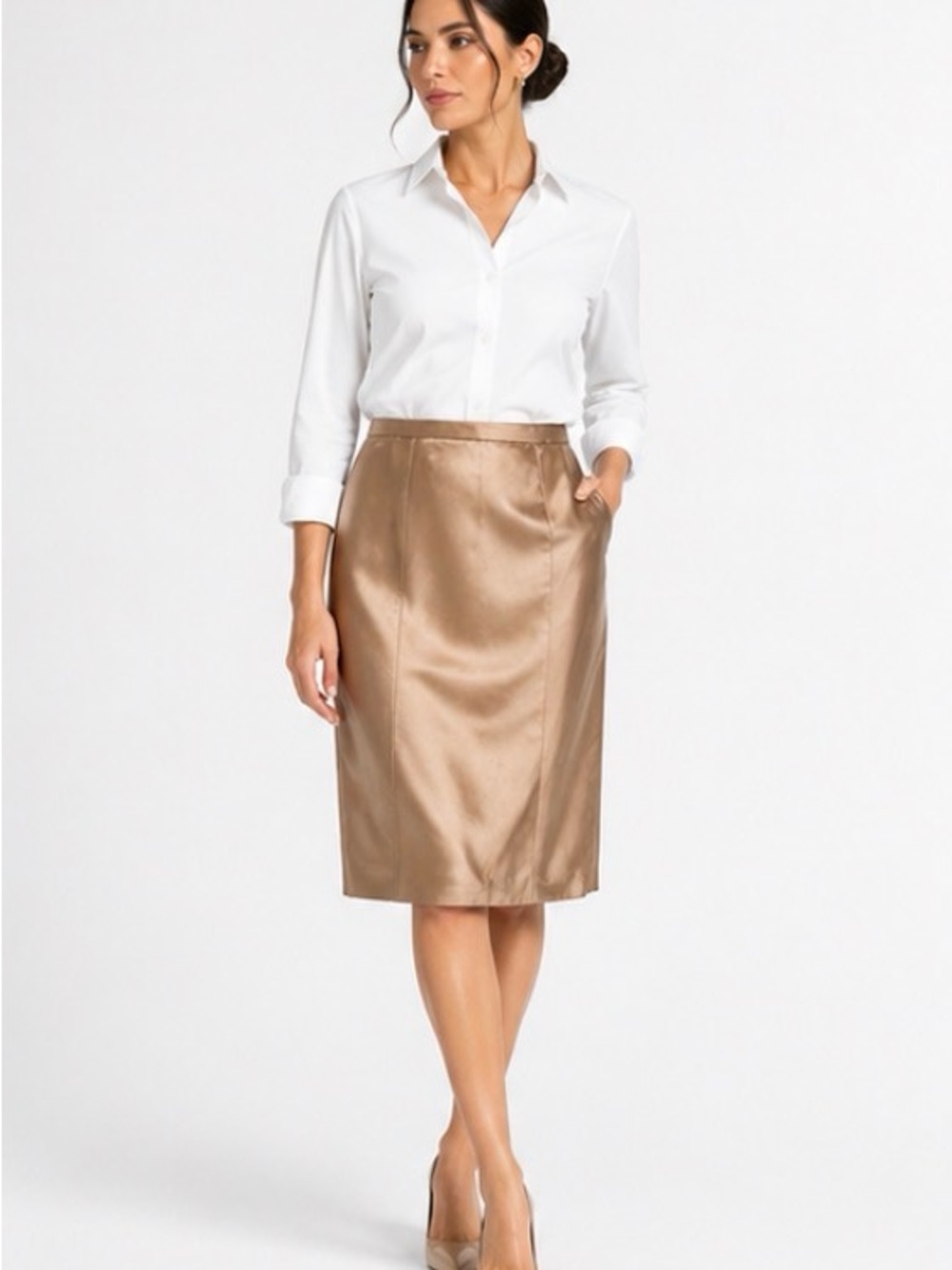 Burberry Brown Satin Pencil Skirt - Picture 2 of 4